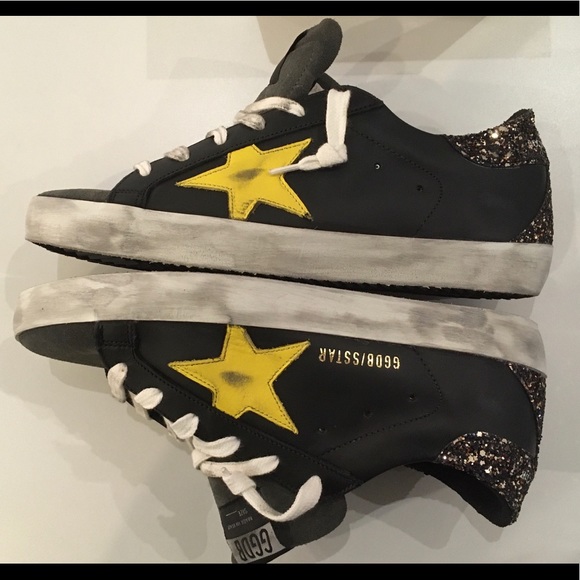 Golden Goose Superstar Black/Glitter/Yellow 37 NIB - Picture 5 of 8